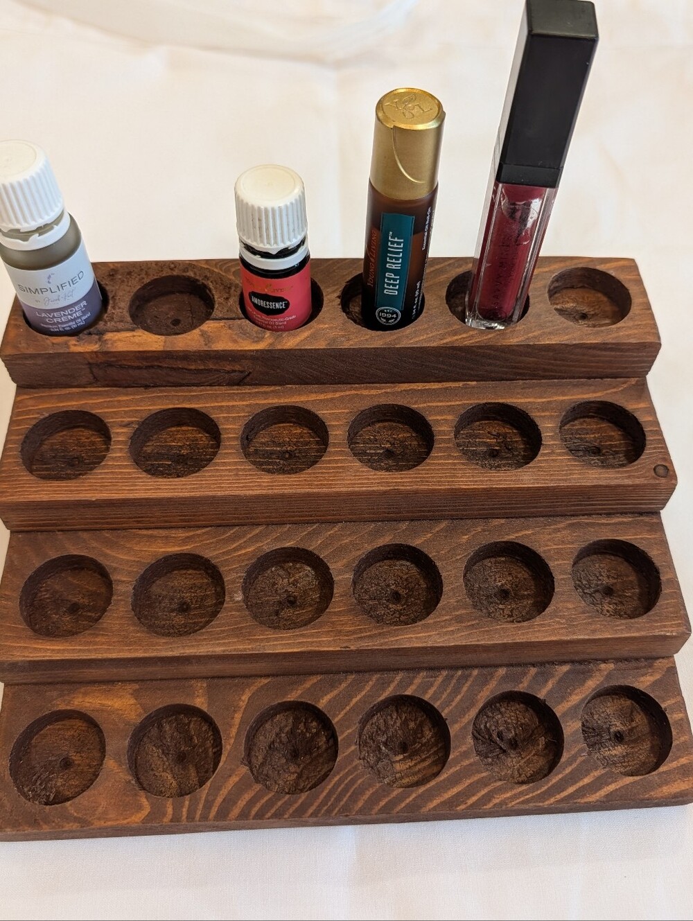 4-Tier Wooden Essential Oil Display Stand & Organizer - Holds 20 Bottles